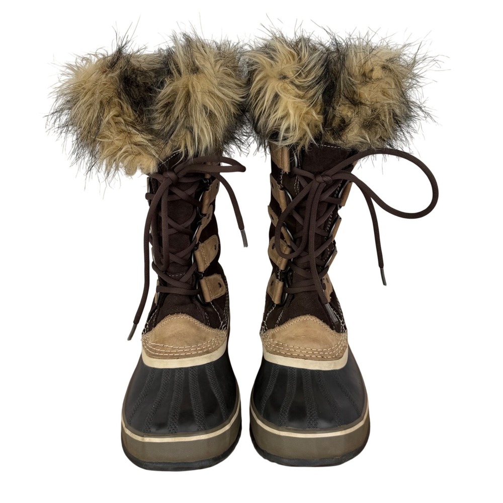 Sorel Joan of Arctic Brown Suede Faux Fur Waterproof Snow Boots Womens 9 NL1540